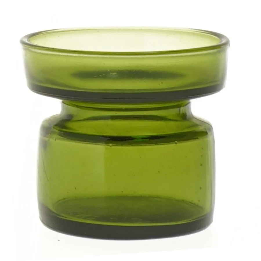 Gammel Grøn glas lysestage fra Dansk Designs (str. 7 cm)