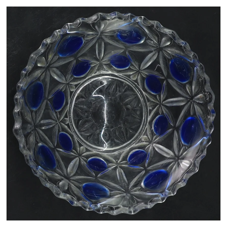 Glas skål med blå detaljer (str. 13 cm)