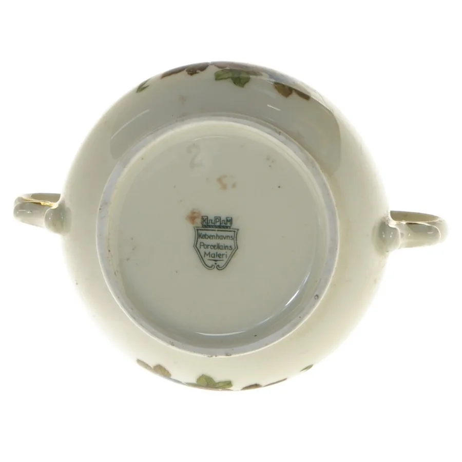 Porcelæn sukkerskål med blomsterdesign Rosenborg ogfra Københavns Porcelains Maleri (str. Ø 12 cm)