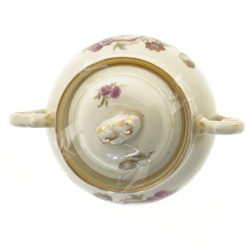 Porcelæn sukkerskål med blomsterdesign Rosenborg ogfra Københavns Porcelains Maleri (str. Ø 12 cm)