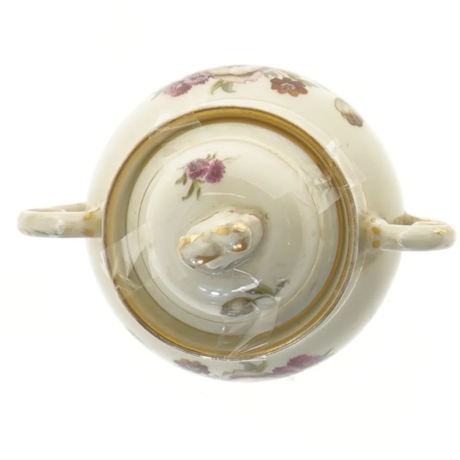 Porcelæn sukkerskål med blomsterdesign Rosenborg ogfra Københavns Porcelains Maleri (str. Ø 12 cm)