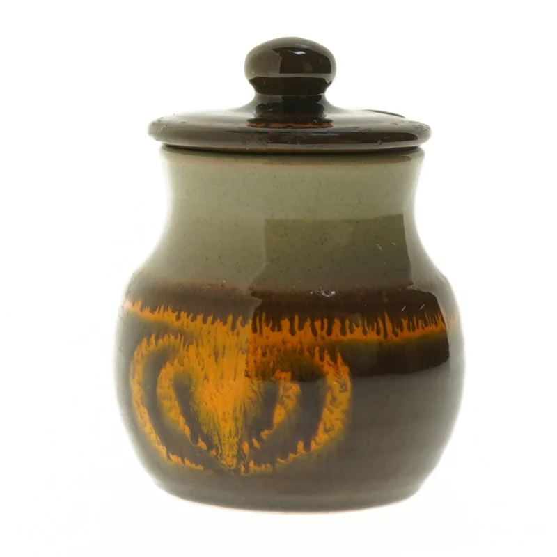 Keramik krukke til evt. Marmelade med låg (str. 13 cm)