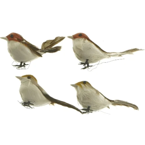 4 Dekorationsfugle med fjer (str. 9 cm)