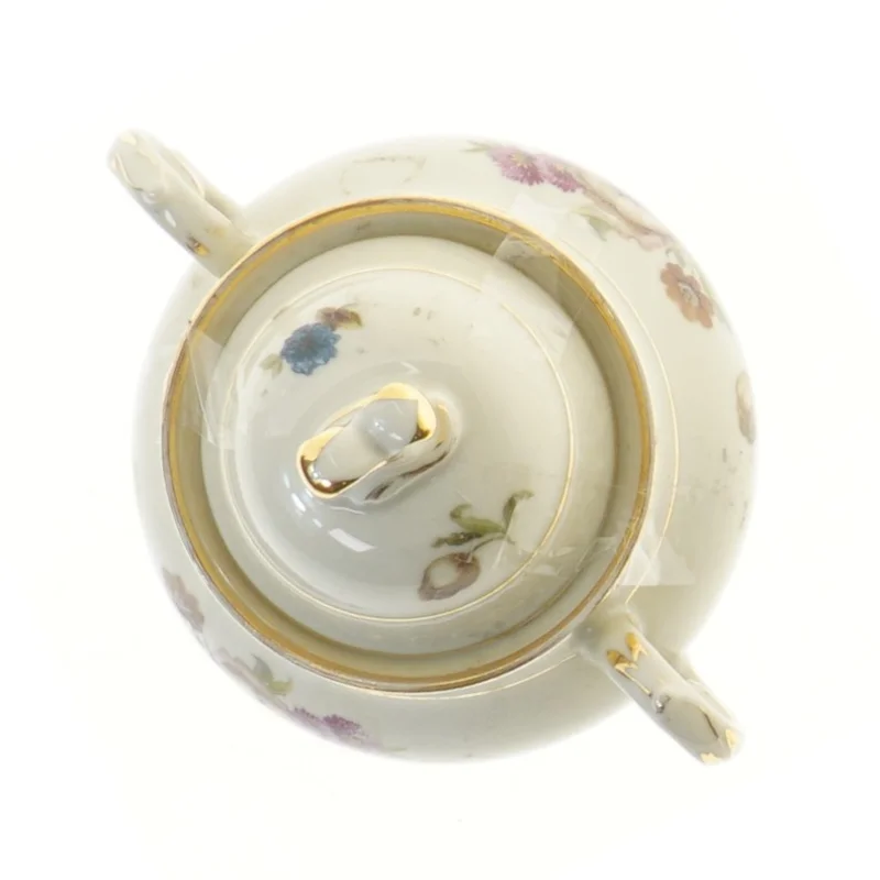 Porcelæns sukkerskål med låg og blomsterdesign fra Rosenborg og Københavns Porcellains Maleri (str. 12x12 cm)