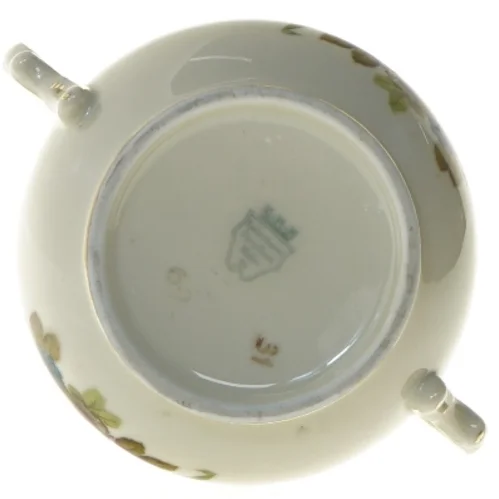 Porcelæns sukkerskål med låg og blomsterdesign fra Rosenborg og Københavns Porcellains Maleri (str. 12x12 cm)