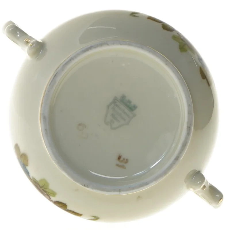 Porcelæns sukkerskål med låg og blomsterdesign fra Rosenborg og Københavns Porcellains Maleri (str. 12x12 cm)