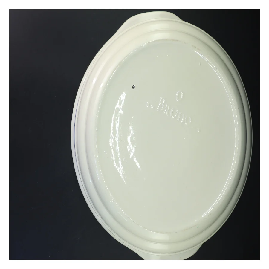 Gammelt Stort fladt servanteskål med blåt mønster (str. 35x12 cm)