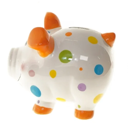 Ny Sparegris med prikker (str. Ø 17 cm)