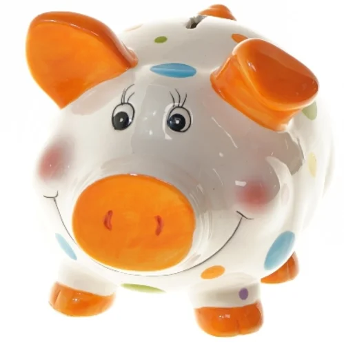 Ny Sparegris med prikker (str. Ø 17 cm)