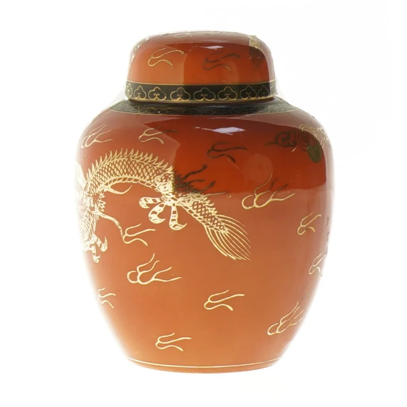 Dekorativ krukke med dragemotiv (str. 13 cm)