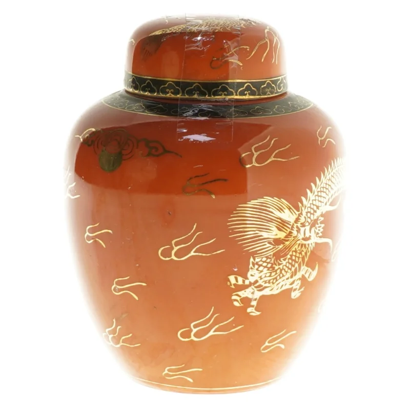 Dekorativ krukke med dragemotiv (str. 13 cm)