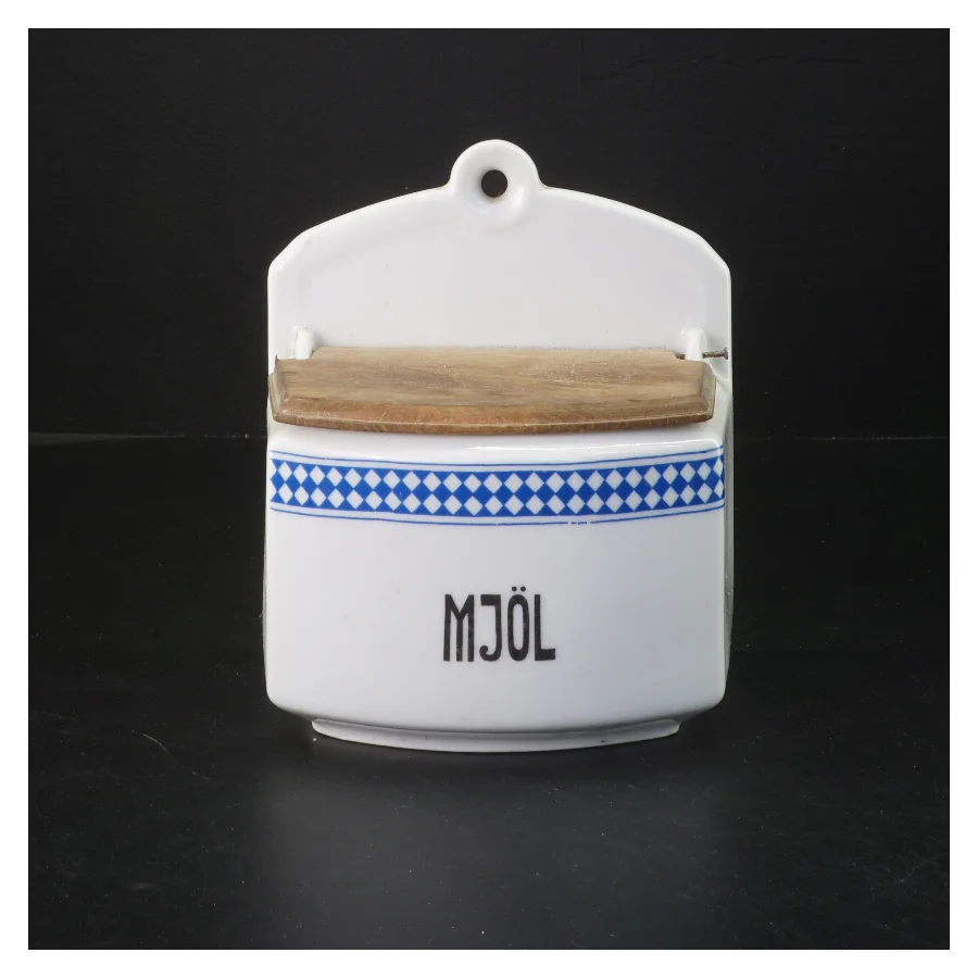 Vægmonteret krukke med træ låg (str. 16x17x11 cm)