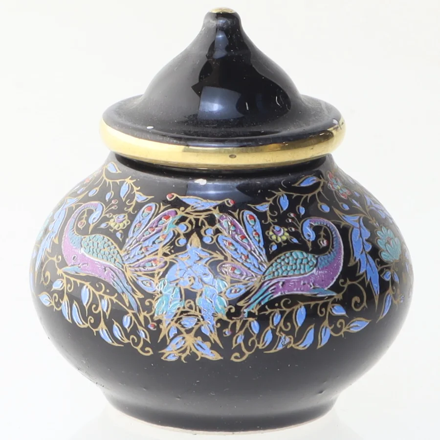 Dekorativ krukke med peacock design (str. Ø 5 cm)