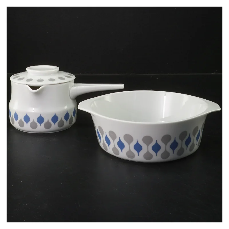 Porcelæns grydesæt med mønster (str. Ø 15,5 cm)fra lyngby porcelæns fabrik