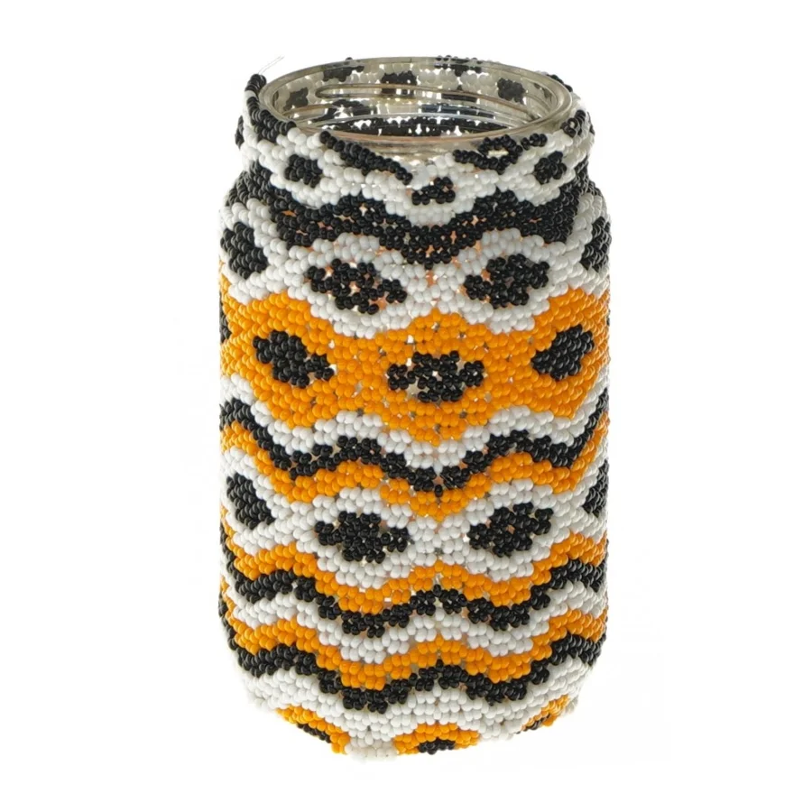 Dekoreret glasbeholder (str. 12,5 cm)med perler 