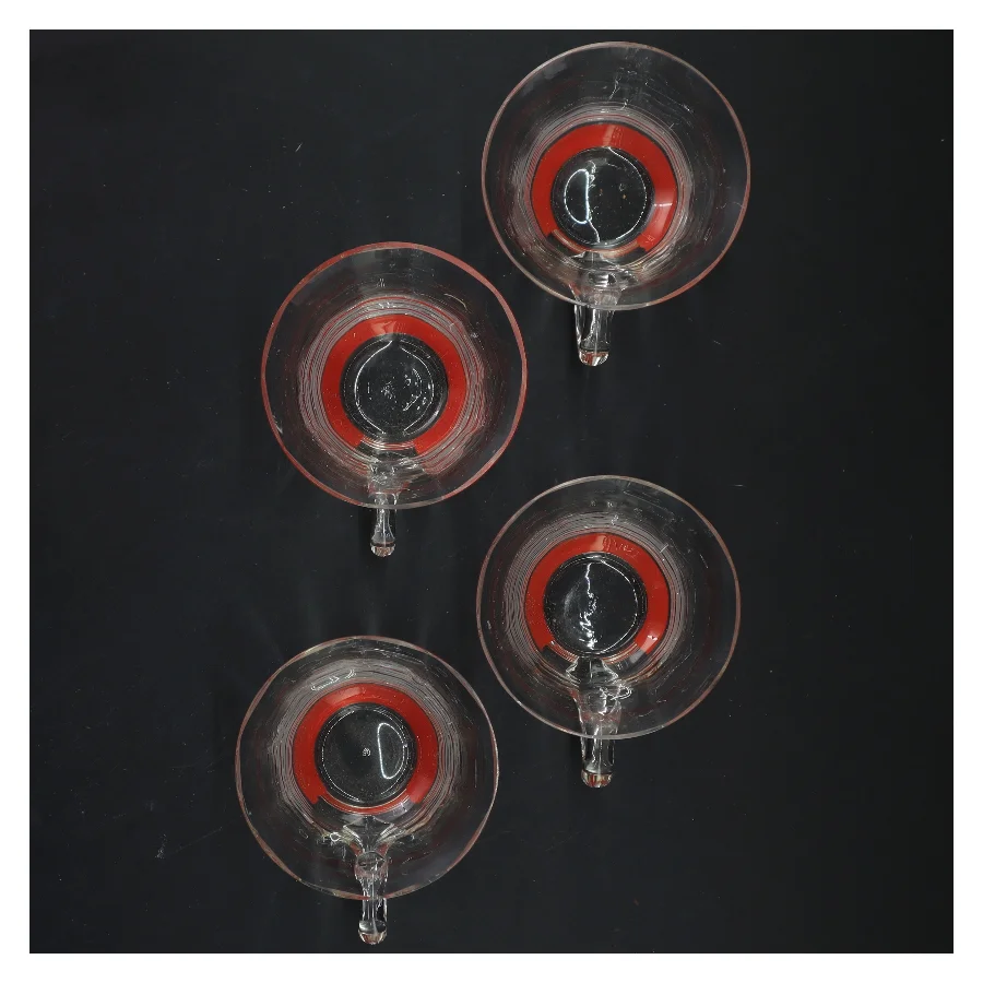 5 gamle Glas kopper med farvet bund (str. Ø 9x6 cm)