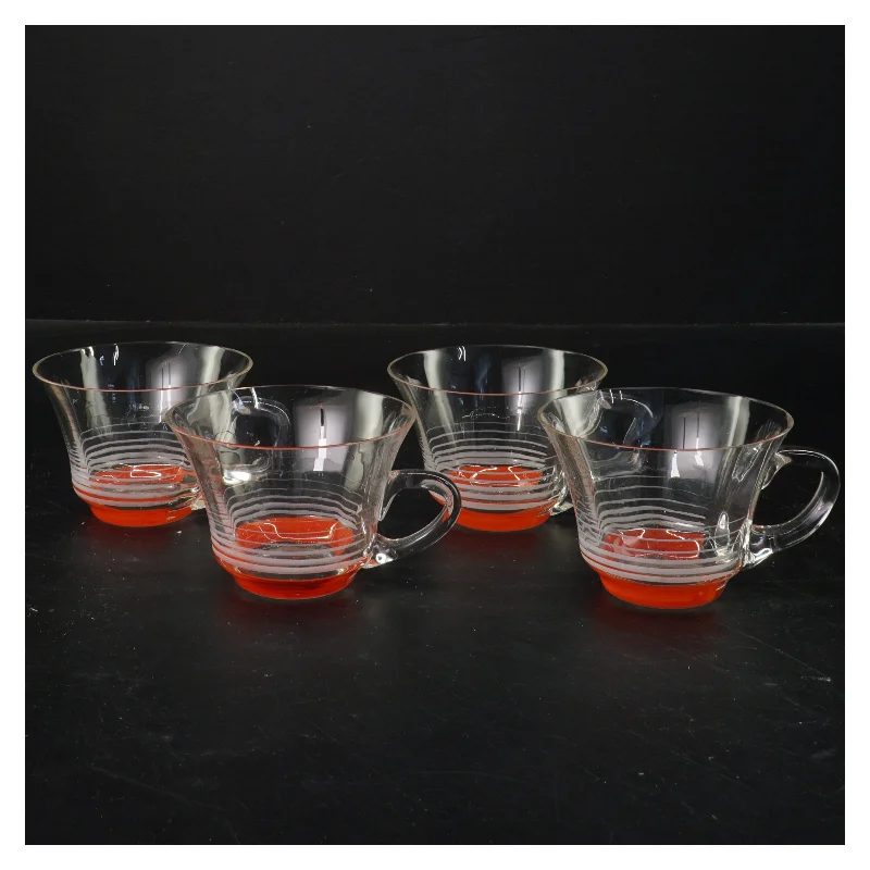 5 gamle Glas kopper med farvet bund (str. Ø 9x6 cm)