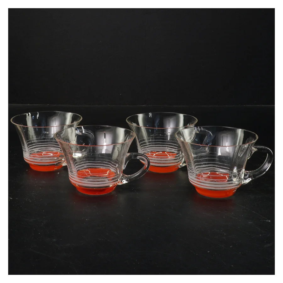 5 gamle Glas kopper med farvet bund (str. Ø 9x6 cm)