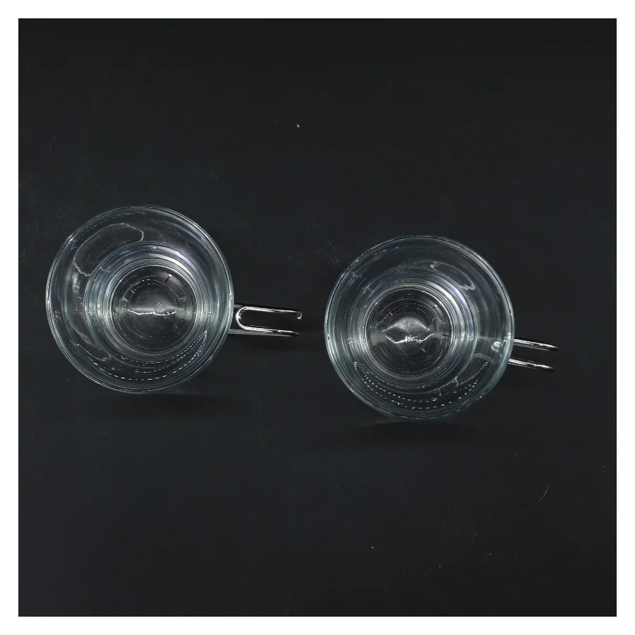 Glaskopper nye med stålhåndtag (str. 2 stk Ø 8,5 cm længde 10 cm)