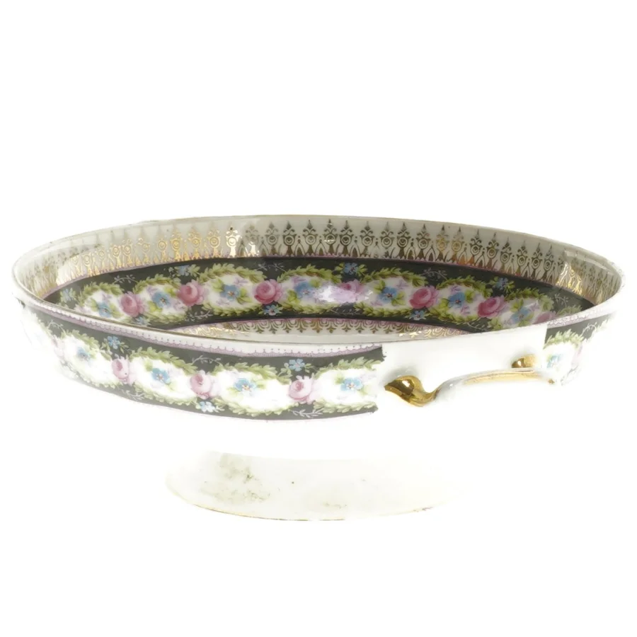 Porcelænsfad med blomstermotiv (str. Ø 15 cm)