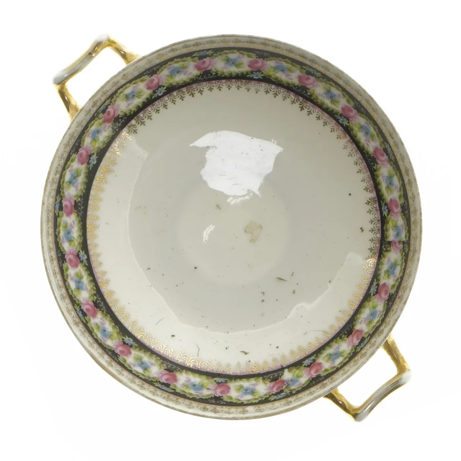 Porcelænsfad med blomstermotiv (str. Ø 15 cm)