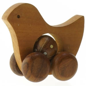 Træ legetøjsfugl med hjul (str. 13x15x7 cm)