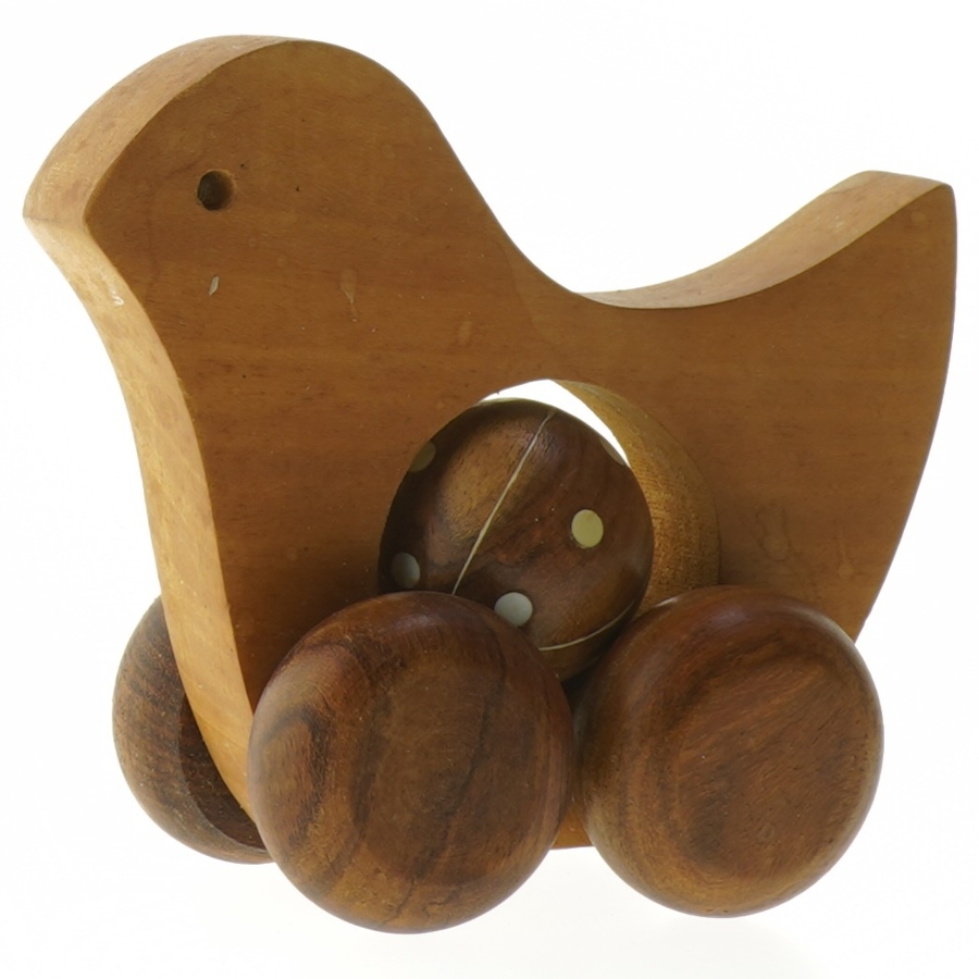 Træ legetøjsfugl med hjul (str. 13x15x7 cm)