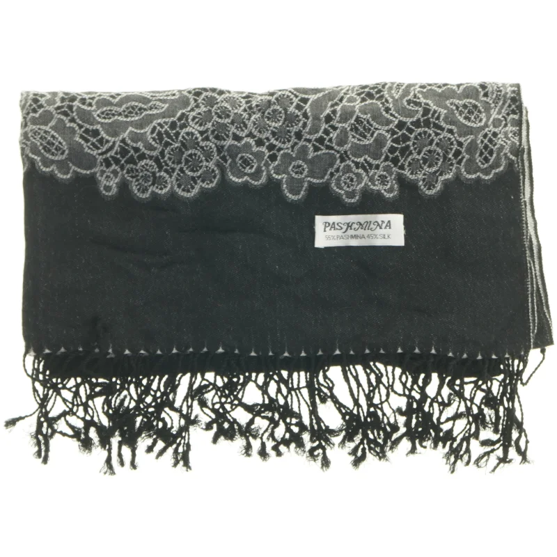 Sort nyt pashmina tørklæde med mønster fra Pashmina (str. 73x162 cm)