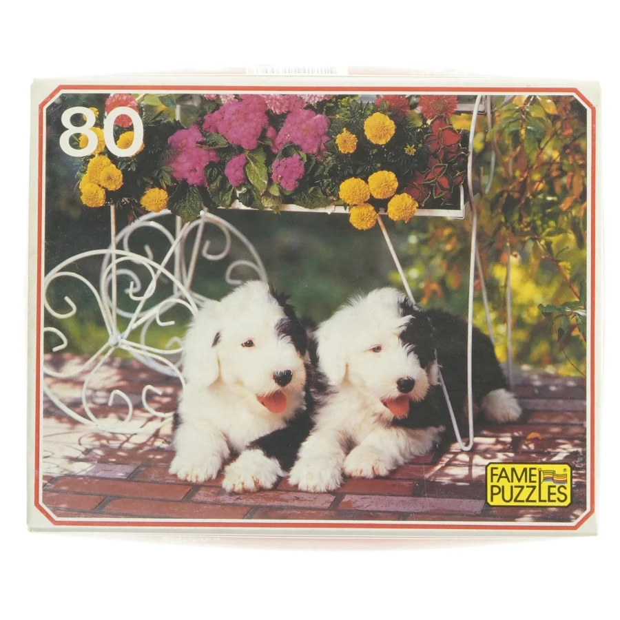 Brugt puslespil med hunde og blomstermotiv