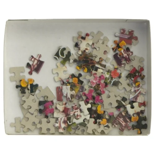 Brugt puslespil med hunde og blomstermotiv