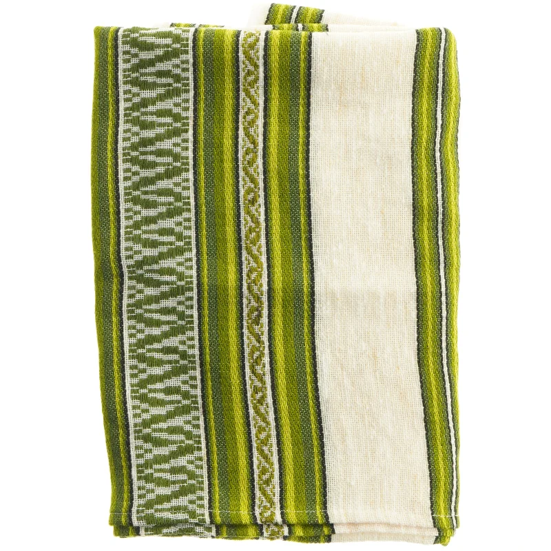Grøn og hvid vævet dug (str. 168 x 105 cm)