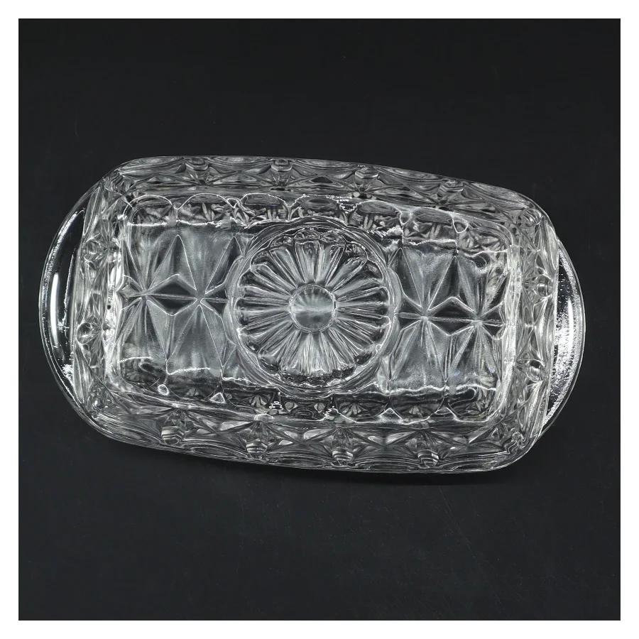 Glas smørfad med låg (str. 19 cm)