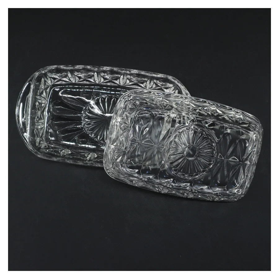 Glas smørfad med låg (str. 19 cm)