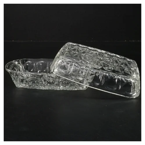 Glas smørfad med låg (str. 19 cm)