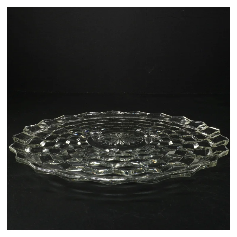 Glasfad med dekorativt mønster (str. 31 cm i diameter)