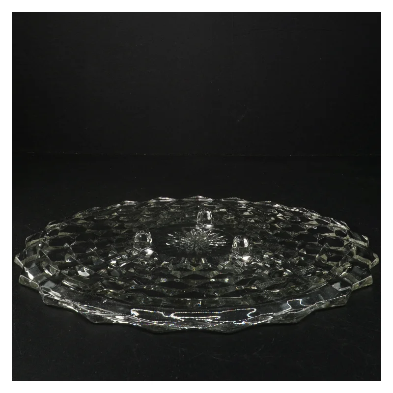 Glasfad med dekorativt mønster (str. 31 cm i diameter)