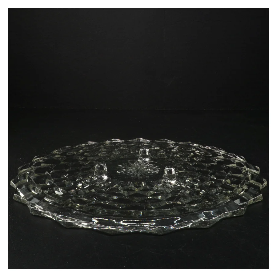 Glasfad med dekorativt mønster (str. 31 cm i diameter)