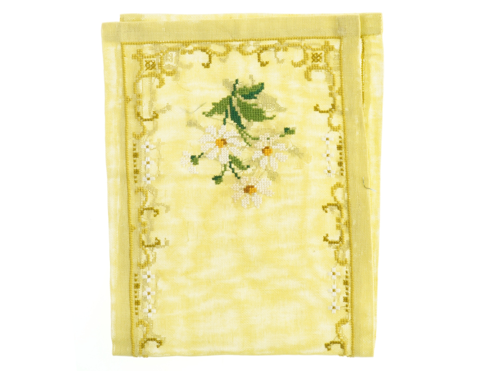 Broderet gul bordløber (str. 22x57 cm)