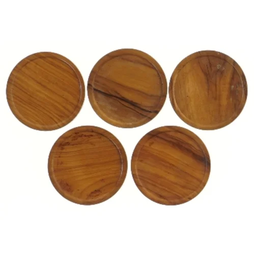 Træ glasbrikker (str. 5 styk, ø 8 cm)