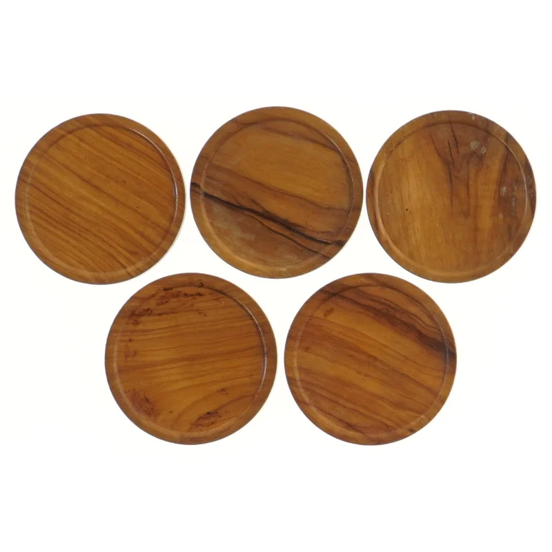 Træ glasbrikker (str. 5 styk, ø 8 cm)
