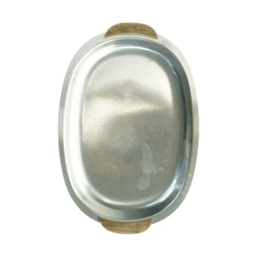 Oval metalbakke med træhåndtag (str. 33 x 22 cm)