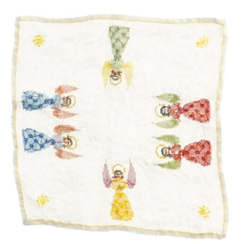 Broderet dug med englemotiv (str. 33x33 cm)