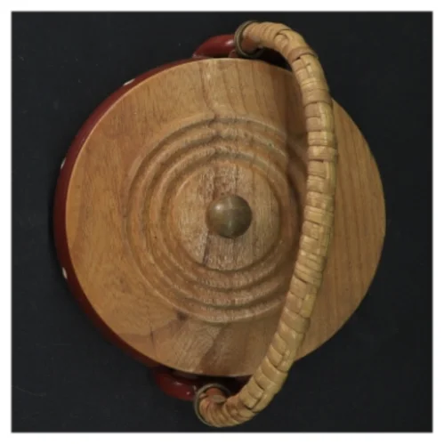 Ler suppeterrin med trælåg og kurvehank (str. 12,5 cm)