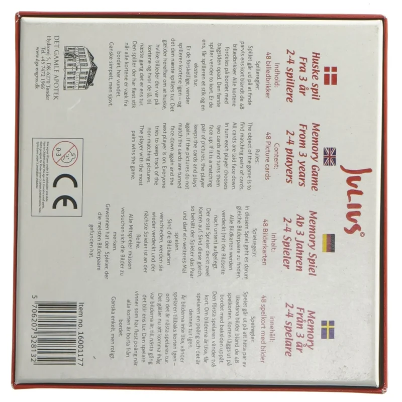 Hukommelsesspil fra Julius (str. 14 x 14 x 4 cm)