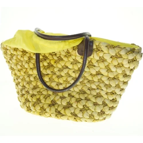 Gul flettet strandtaske (str. 55 x 52 x 21 cm)