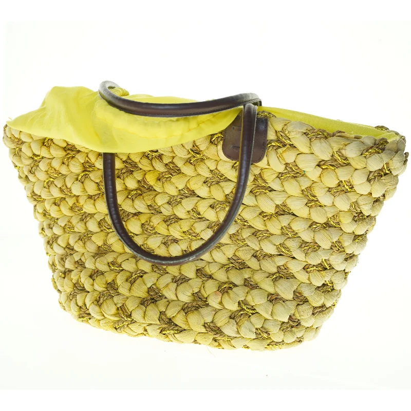 Gul flettet strandtaske (str. 55 x 52 x 21 cm)