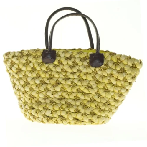 Gul flettet strandtaske (str. 55 x 52 x 21 cm)