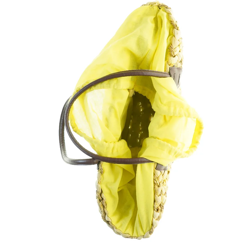 Gul flettet strandtaske (str. 55 x 52 x 21 cm)