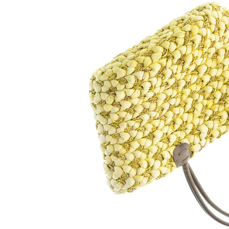 Gul flettet strandtaske (str. 55 x 52 x 21 cm)