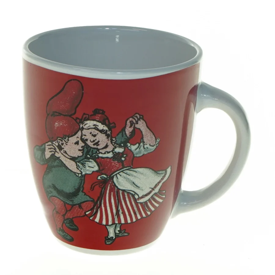 Røde og hvide krus med jule dekoration fra Søstrene Grene (str. H. 9,5 cm. ø. 8,5 cm)